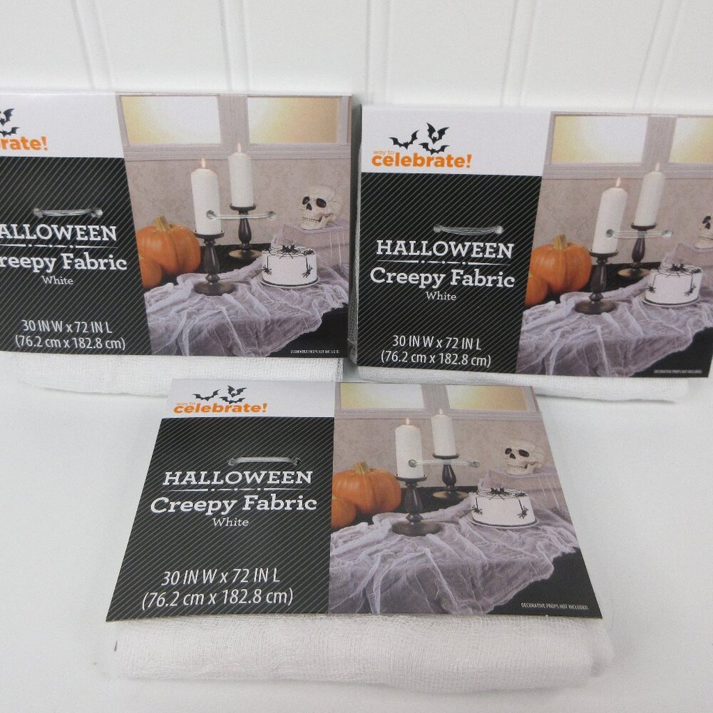 Lot of 3 Halloween Creepy Fabric White Cheesecloth for Decor Crafts 30"x70"